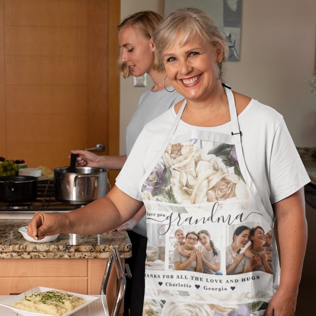 Tablier Tu aimes grand-mère | Collage photo Floral Three (Créateur téléchargé)