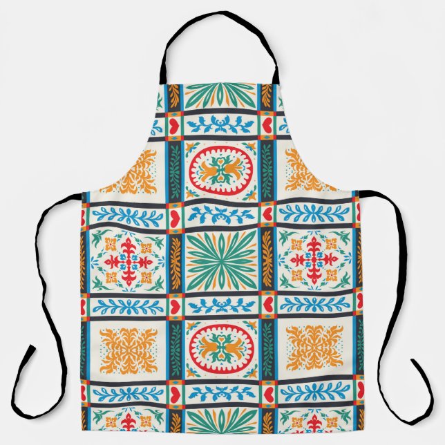 Tablier tuile en majolique italienne. Broderie avec fleurs (Recto)