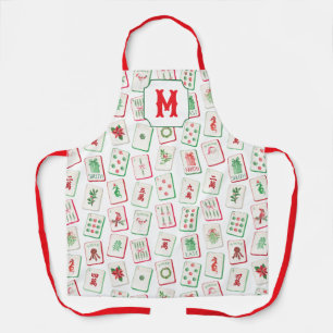 Tablier Tuiles de Mahjong en aquarelle avec monogramme de