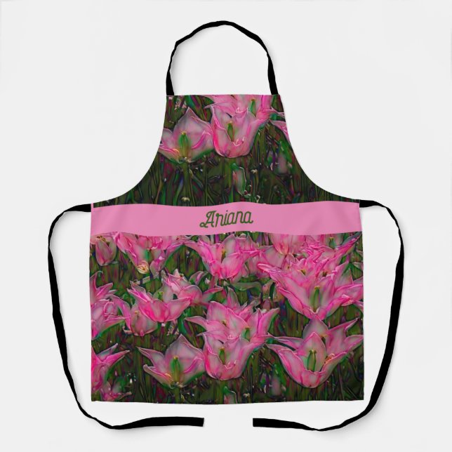 Tablier Tulip Apron avec Tulipes roses foncées (Recto)