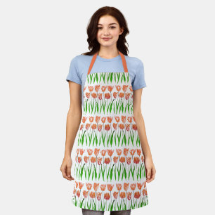 Tablier Tulip Garden Imprimer en Coral Orange et Vert