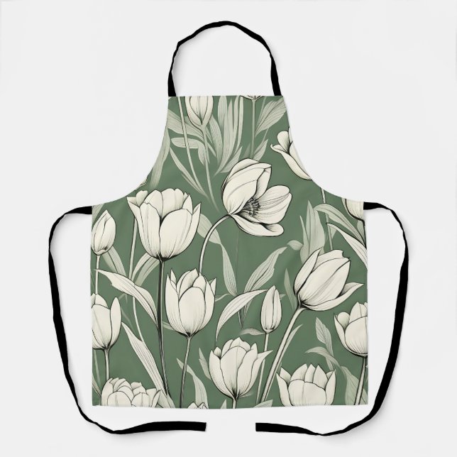 Tablier Tulipe Botanique Sur Sage Green (Recto)
