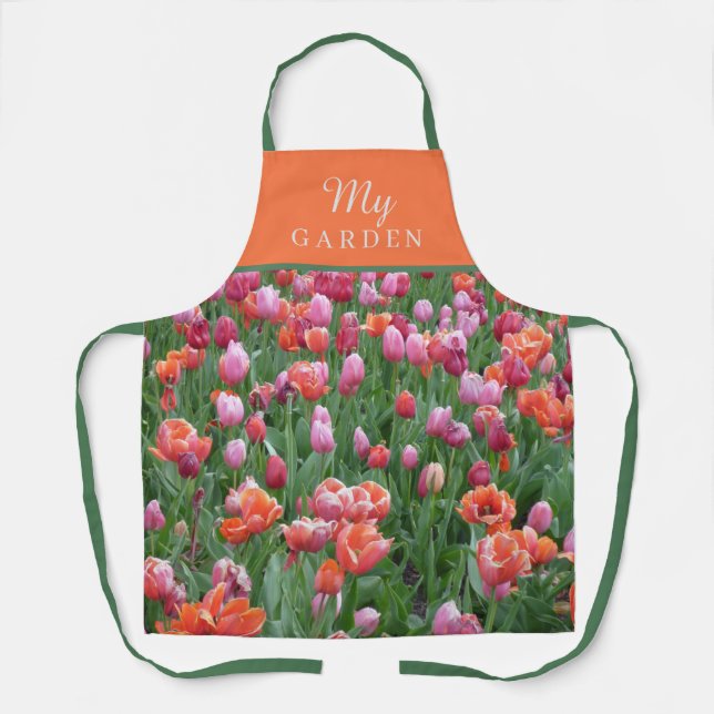 Tablier Tulipe orange, rose et verte personnalisable (Recto)