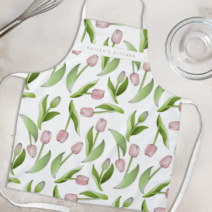 Tablier Tulipe rose moderne personnalisée