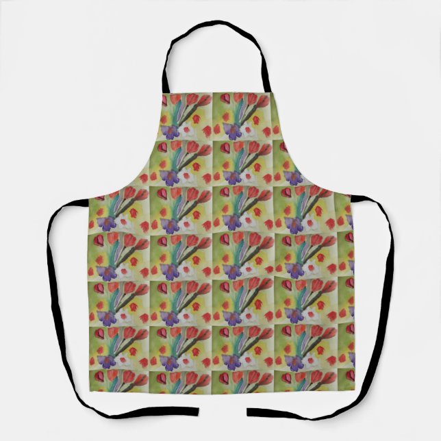 Tablier Tulipes Abstraites et fleurs de printemps (Recto)