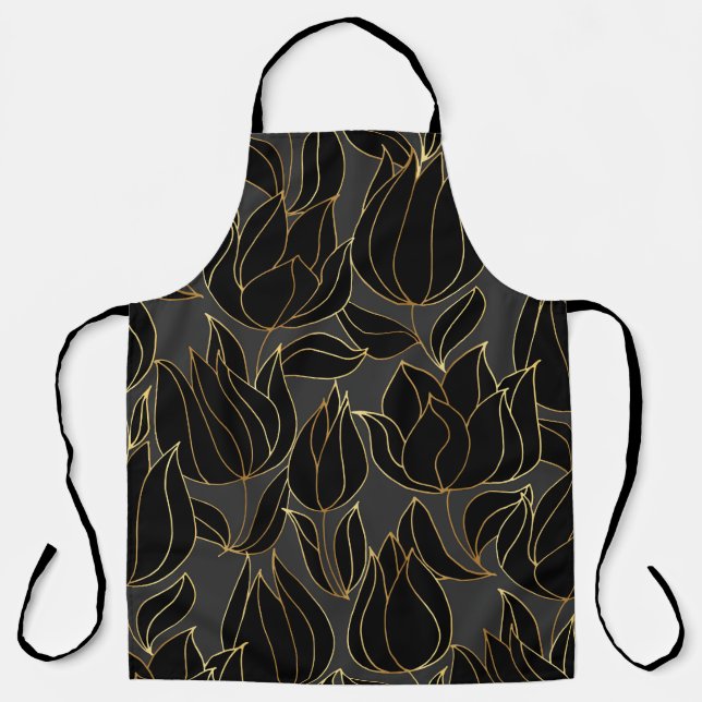 Tablier Tulipes d'or noir : modèle floral de luxe (Recto)