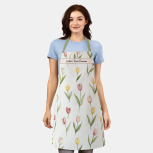 Tablier Tulipes Jonquilles Fleurs Rêves Vert Rose Jaune