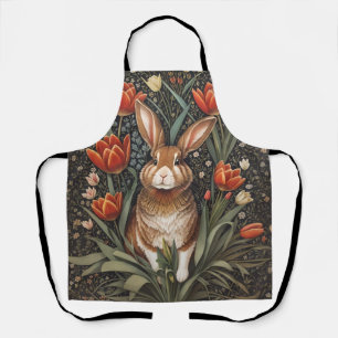 Tablier Tulipes rouges Brown de lapin William Morris inspi