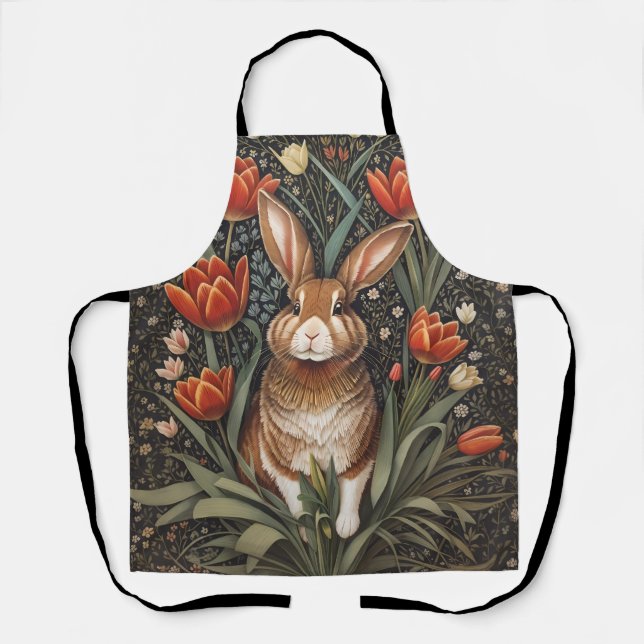 Tablier Tulipes rouges Brown de lapin William Morris inspi (Recto)