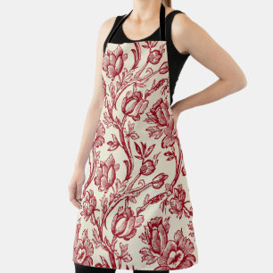 Tablier Tulipes rouges et crème Toile - Décor de campagne 