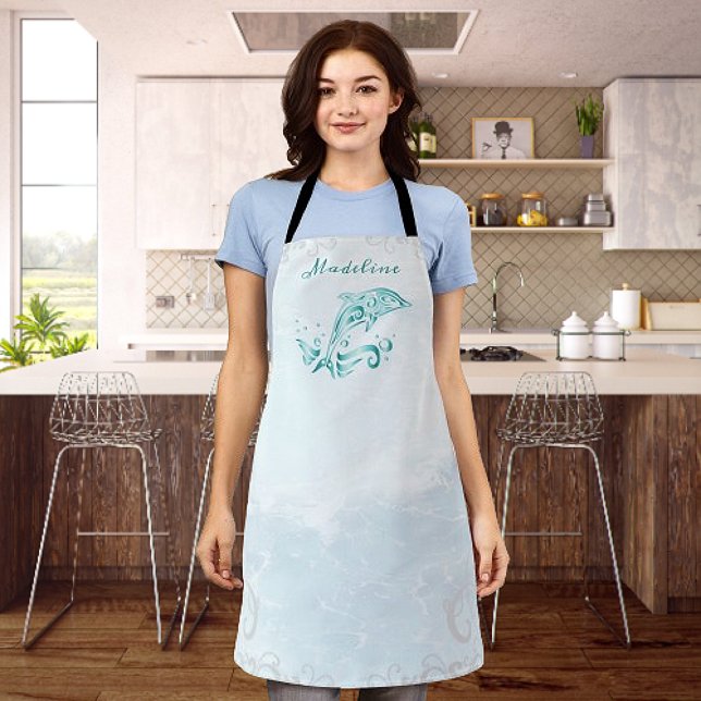 Tablier turquoise Dolphin personnalisé (Teal Dolphin Personalized Apron)
