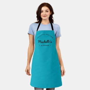 Tablier Turquoise fait maison avec amour personnalisé Votr