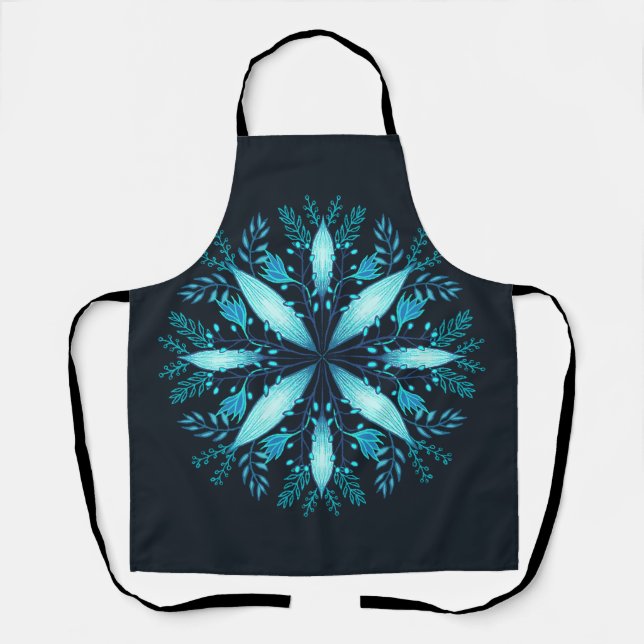 Tablier Turquoise Mandala - Fleur de flocon de neige bleu  (Recto)