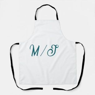 Tablier Turquoise monogramme nom de couple de mariage simp