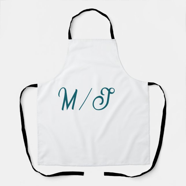Tablier Turquoise monogramme nom de couple de mariage simp (Recto)
