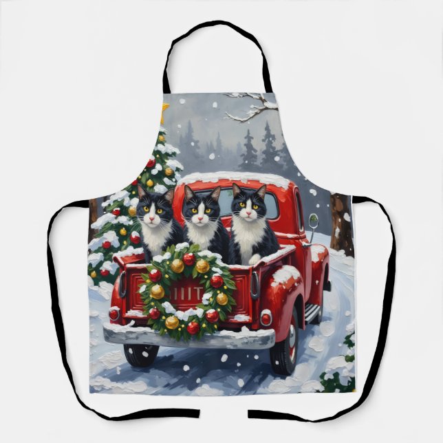 Tablier Tuxedo Cat Christmas Red Truck Holiday (Recto)