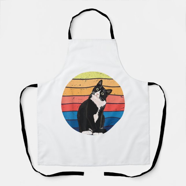 Tablier Tuxedo Chat Cadeau Couleurs rétro pour Amoureux de (Recto)