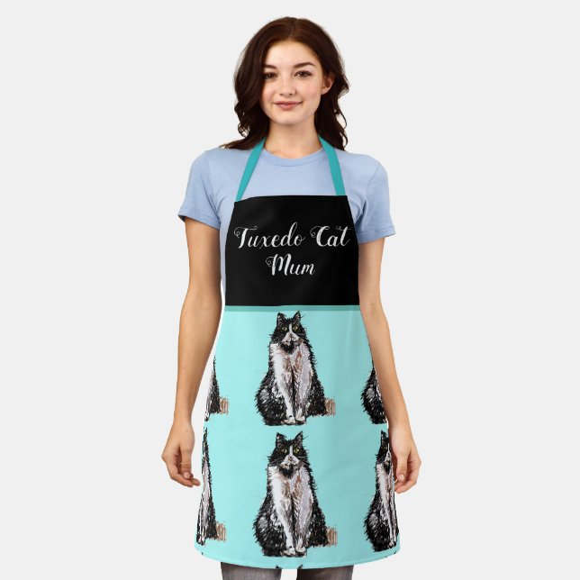 Tablier Tuxedo Chat Cute Chats Noir Blanc Animal Mum Apron (Porté)