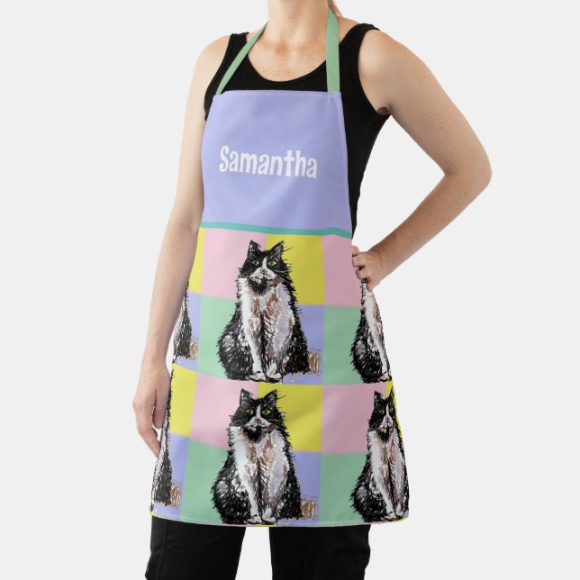Tablier Tuxedo Chat Cute Chats Noir Blanc Pastel Arc-en-ci (Insitu)