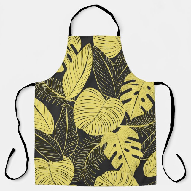 Tablier Two Tone Yellow Black Tropical Leaf Seamless Patte (Recto)