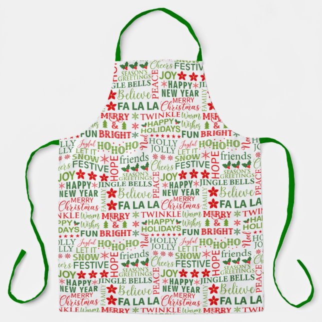 Tablier Typographie de Noël rouge et vert sans couture (Recto)
