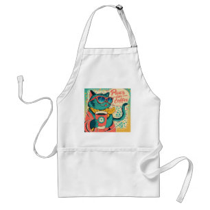 Tablier Un chat de dessin animé de style rétro en verre de