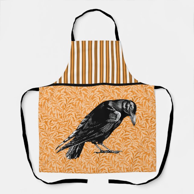 Tablier Un Corbeau ou Corbeau Halloween orange et noir (Recto)