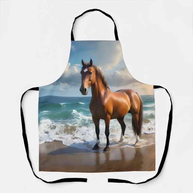 Tablier Un Étonnant Cheval Brown Sur La Plage, (Recto)