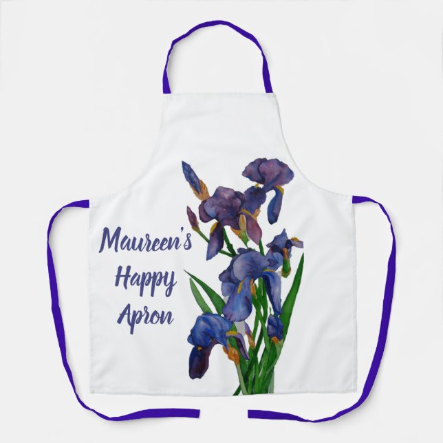 Tablier Un Iris Apron violet avec nom et message (Recto)
