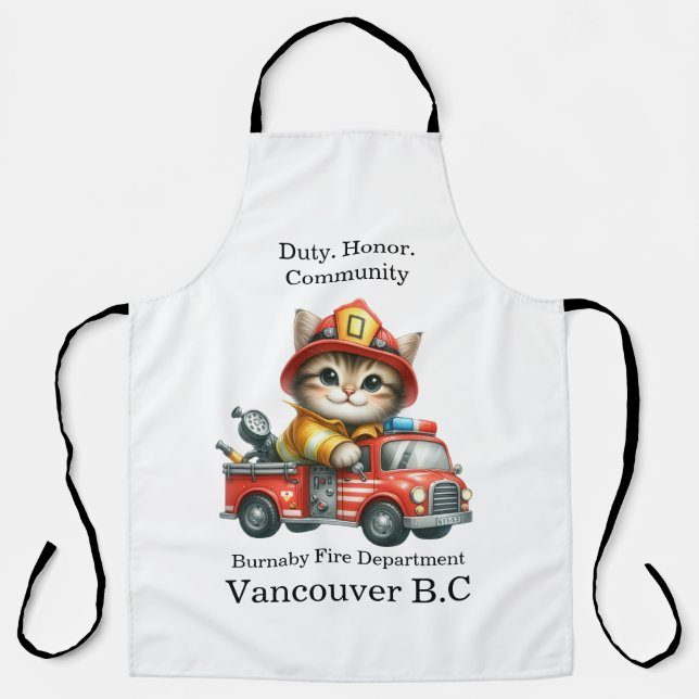 Tablier Un pompier de chaton ludique sur un camion rouge v (Recto)