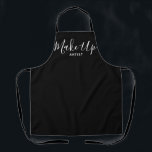 Tablier Un Script Noir Et Blanc Moderne Comprend Artiste<br><div class="desc">Montrez votre style en portant ce moderne noir et blanc Script Make Up Artist Apron. Cette conception minimaliste a tendance à écrire à la main texte "maquiller" sur le centre avant de l'tablier noir personnalisable. Le mot "artiste" est en lettres blanches simples. Cliquez sur l'option Personnaliser le modèle et suivez...</div>