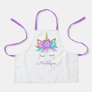 Tablier Unicorn Flowers Parties scintillant d'or personnal