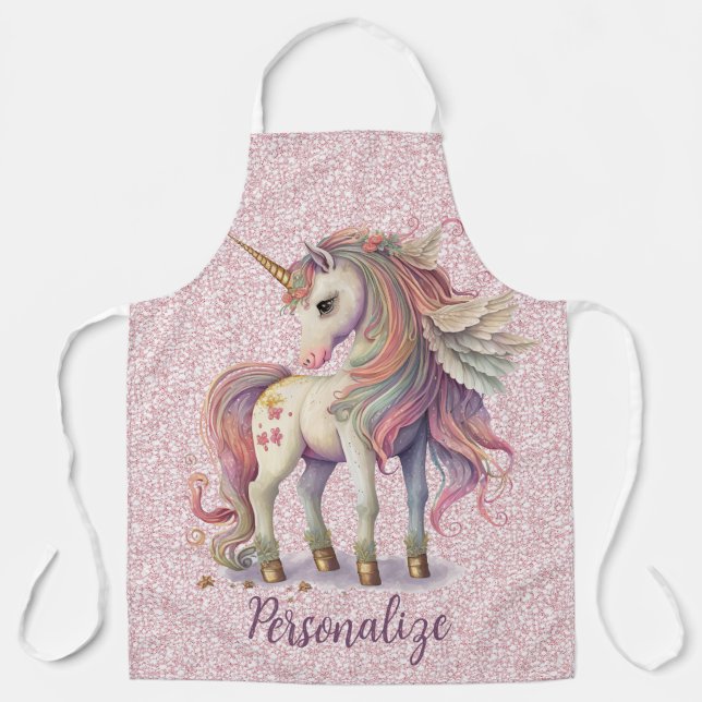 Tablier Unicorn Magique Arc-en-ciel couleurs Parties scint (Recto)
