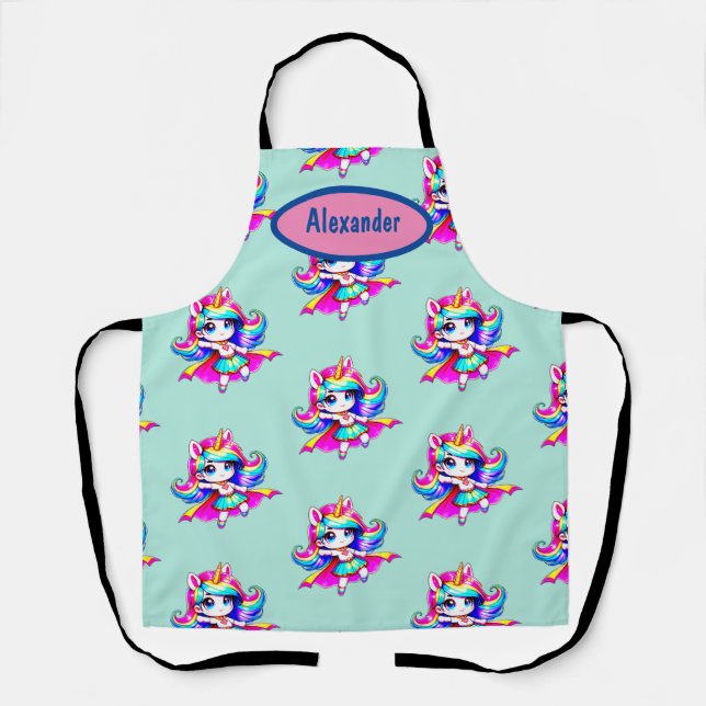 Tablier Unicorn mignon super fille vert marine texte T-shi (Recto)