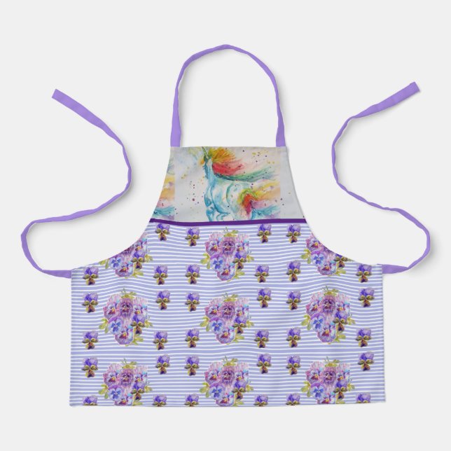 Tablier Unicorne Aquarelle Peinture Purple Girls art Apron (Recto)