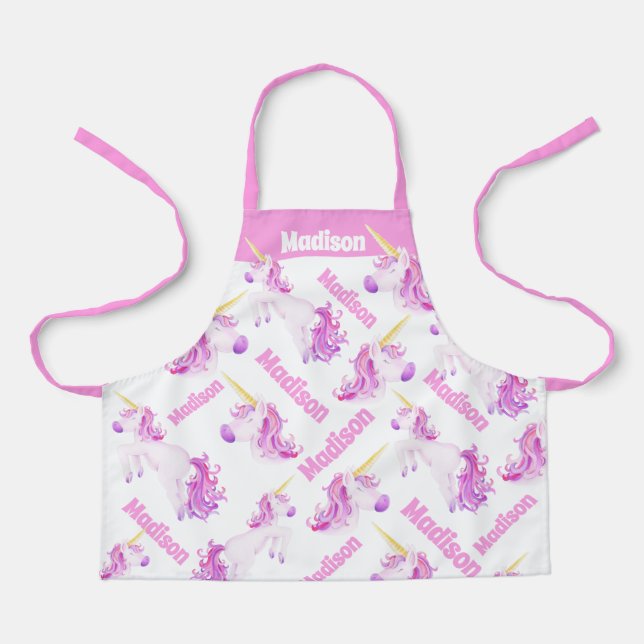 Tablier Unicorns rose violet nom personnalisé (Recto)