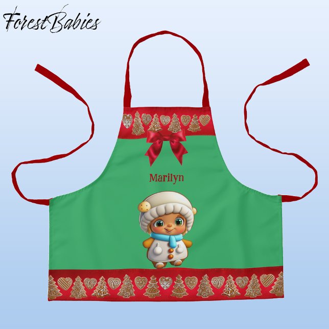 Tablier Unique Gingerbread Girl Cookie Graphic (Gingerbread Kitchen Girl Christmas 🎄Customizable ForestBabies Apron)