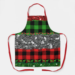 Tablier Unique Green Red Plaid Motif apéro de Noël