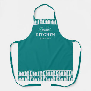 Tablier Ustensiles blancs turquoises Élégant Cuisine de