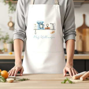 Tablier Ustensiles de cuisine bleus et gris personnalisés