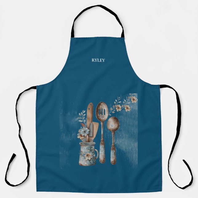 Tablier Ustensiles de cuisine rustique Monogramme moderne (Recto)
