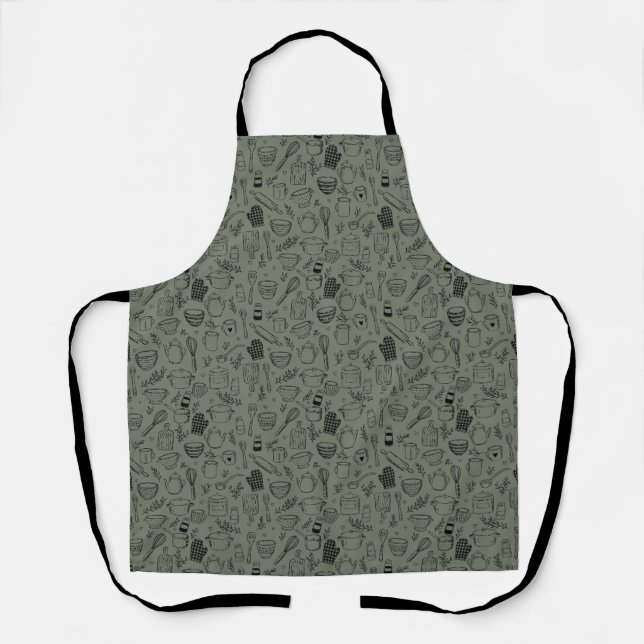 Tablier Ustensiles de cuisine (sage) (Recto)
