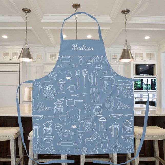 Tablier Ustensiles de cuisine vintage modernes Cute Doodle (In situ)