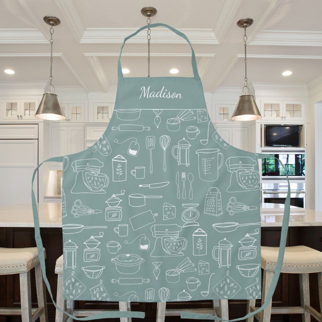 Tablier Ustensiles de cuisine vintage modernes Cute Doodle (In situ)