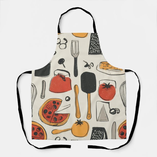 Tablier ustensiles de pizza imprimés de style rétro (Recto)