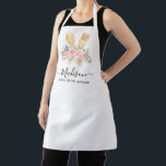 Tablier Ustensiles Floral Blush Aquarelle Script cuisine<br><div class="desc">Aquarelle rose florale Cuillère à fourche Ustensiles de cuisine Nom du script Apron de cuisine</div>