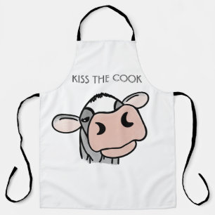 Tablier vache de dessin animé noir blanc rose baiser gris 