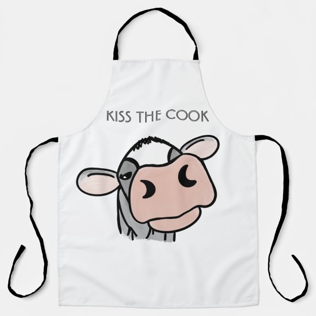 Tablier vache de dessin animé noir blanc rose baiser gris  (Recto)