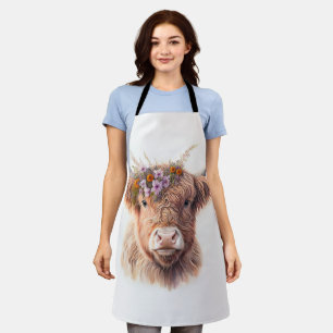 Tablier Vache des Highlands avec couronne florale Illustra