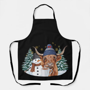 Tablier Vache des Highlands Bonhomme de neige Chocolat cha